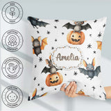 Custom Name Halloween Bat Pumpkin Star Night Seamless Light Grey Square Filled Cushion Throw Pillow Sofa Bed Home Decor Zip Washable UK Made