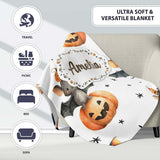 Cute Halloween Bat Pumpkin Star Night Seamless Pattern Light Grey  Personalised Custom Name Super Soft Fleece Blanket Bed Sofa Throw