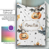 Cute Halloween Bat Pumpkin Star Night Seamless Pattern Light Grey  Personalised Custom Name Super Soft Fleece Blanket Bed Sofa Throw