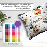 Custom Name Halloween Bat Pumpkin Star Night Seamless Light Grey Square Filled Cushion Throw Pillow Sofa Bed Home Decor Zip Washable UK Made