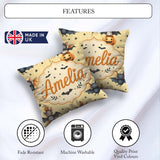 Custom Name Cute Halloween Bat Pumpkin Star Night Pattern Pastel Square Filled Cushion Throw Pillow Sofa Bed Home Decor Zip Washable UK Made