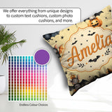 Custom Name Cute Halloween Bat Pumpkin Star Night Pattern Pastel Square Filled Cushion Throw Pillow Sofa Bed Home Decor Zip Washable UK Made