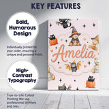 Personalised Name Cute Halloween Teddy Bear Custom  Bespoke Interior Contemporary Canvas Wall Art Print Decor Picture Ready to Hang