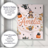 Personalised Name Cute Halloween Teddy Bear Custom  Bespoke Interior Contemporary Canvas Wall Art Print Decor Picture Ready to Hang