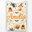 Halloween Teddy Bear Witch Cat Bat Pumpkin Seamless Pattern Cream  Personalised Custom Name Super Soft Fleece Blanket Bed Sofa Throw
