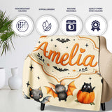 Halloween Teddy Bear Witch Cat Bat Pumpkin Seamless Pattern Cream  Personalised Custom Name Super Soft Fleece Blanket Bed Sofa Throw