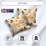 Custom Name Halloween Teddy Witch Cat Bat Pumpkin Seamless Cream Square Filled Cushion Throw Pillow Sofa Bed Home Decor Zip Washable UK Made