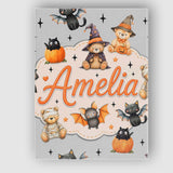 Personalised Name Halloween Teddy Bear Custom  Modern Room Accent Elegant Feature Canvas Wall Art Print Decor Picture Ready to Hang