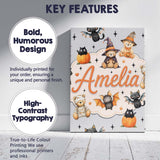Personalised Name Halloween Teddy Bear Custom  Modern Room Accent Elegant Feature Canvas Wall Art Print Decor Picture Ready to Hang