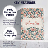Personalised Name Dark Background Coral Rose Floral Seamless Pattern Custom  Home Canvas Wall Art Print Decor Picture Ready to Hang
