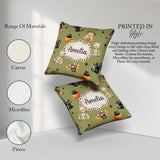 Custom Name Halloween Teddy Witch Cat Bat Pumpkin Seamless Olive Square Filled Cushion Throw Pillow Sofa Bed Home Decor Zip Washable UK Made