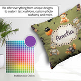 Custom Name Halloween Teddy Witch Cat Bat Pumpkin Seamless Olive Square Filled Cushion Throw Pillow Sofa Bed Home Decor Zip Washable UK Made