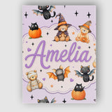 Personalised Name Halloween Teddy Bear Custom  Modern Room Accent Elegant Feature Canvas Wall Art Print Decor Picture Ready to Hang