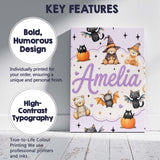 Personalised Name Halloween Teddy Bear Custom  Modern Room Accent Elegant Feature Canvas Wall Art Print Decor Picture Ready to Hang