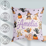 Custom Name Halloween Teddy Bear Witch Cat Pumpkin Seamless Soft Square Filled Cushion Throw Pillow Sofa Bed Home Decor Zip Washable UK Made