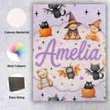 Personalised Name Halloween Teddy Bear Custom  Modern Room Accent Elegant Feature Canvas Wall Art Print Decor Picture Ready to Hang