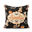 Custom Name Halloween Teddy Witch Cat Bat Pumpkin Seamless Light Square Filled Cushion Throw Pillow Sofa Bed Home Decor Zip Washable UK Made