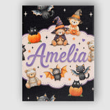 Personalised Name Halloween Teddy Bear Custom  Modern Room Accent Elegant Feature Canvas Wall Art Print Decor Picture Ready to Hang