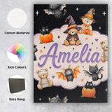 Personalised Name Halloween Teddy Bear Custom  Modern Room Accent Elegant Feature Canvas Wall Art Print Decor Picture Ready to Hang