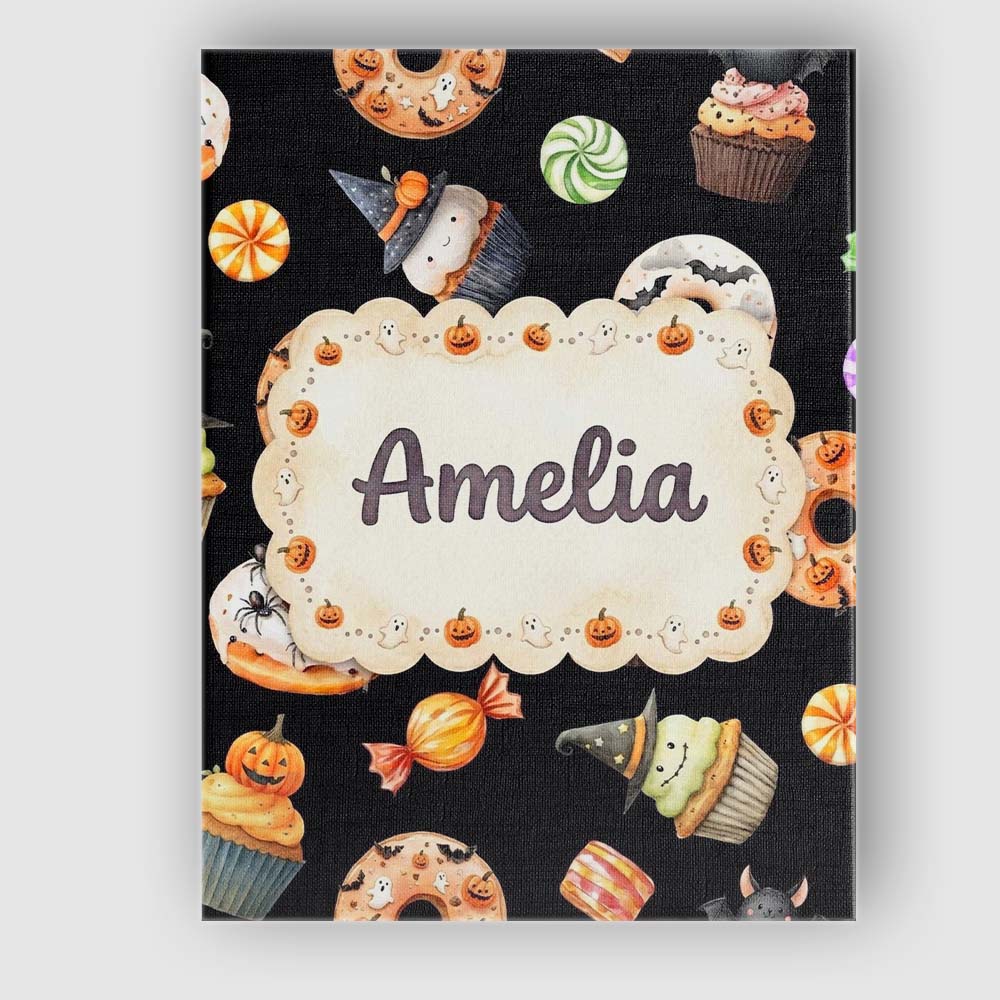 Personalised Name Halloween Donuts Cupcakes Custom  Bespoke Interior Contemporary Canvas Wall Art Print Decor Picture Ready to Hang