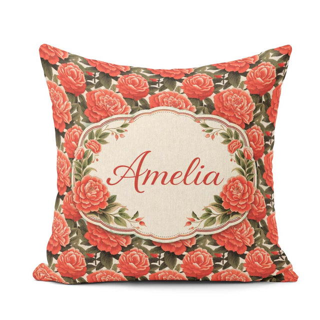 Custom Name Blush Pink Peony Floral Seamless Pattern Perfect for Square Filled Cushion Throw Pillow Sofa Bed Home Decor Zip Washable UK Made