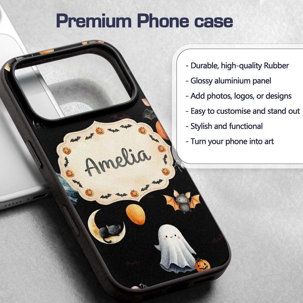 Halloween Vampire Ghost Bat Pumpkin Character Custom Name Protective Phone Case Mobile Cover Durable Everyday Smartphone Shock Resistant