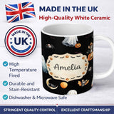 Personalized Custom Name Halloween Vampire Ghost Bat Pumpkin Character Seamless Pattern 11oz Ceramic Coffee Tea Mug White Large Handle