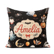 Custom Name Halloween Witch Girl Cat Moon Stars Pumpkin Seamless Square Filled Cushion Throw Pillow Sofa Bed Home Decor Zip Washable UK Made