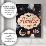 Personalised Name Halloween Witch Girl Cat Custom  Unique Gift Idea Elegant Feature Canvas Wall Art Print Decor Picture Ready to Hang
