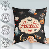 Custom Name Halloween Witch Girl Cat Moon Stars Pumpkin Seamless Square Filled Cushion Throw Pillow Sofa Bed Home Decor Zip Washable UK Made