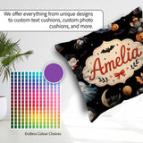 Custom Name Halloween Witch Girl Cat Moon Stars Pumpkin Seamless Square Filled Cushion Throw Pillow Sofa Bed Home Decor Zip Washable UK Made