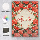 Personalised Name Blush Pink Peony Floral Seamless Pattern Perfect Custom  Unique Canvas Wall Art Print Decor Picture Ready to Hang