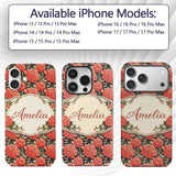 Blush Pink Peony Floral Seamless Printed Design Custom Name Protective Phone Case Mobile Cover Durable Everyday Smartphone Shock Resistant