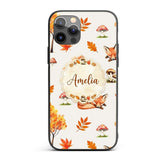 Cute Autumn Fox Leaves Mushrooms Forest Seamless Custom Name Protective Phone Case Mobile Cover Durable Everyday Smartphone Shock Resistant