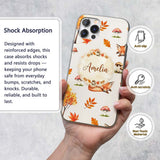 Cute Autumn Fox Leaves Mushrooms Forest Seamless Custom Name Protective Phone Case Mobile Cover Durable Everyday Smartphone Shock Resistant