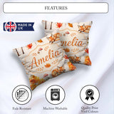 Custom Name Sleeping Fox Autumn Leaves Mushrooms Forest Seamless Square Filled Cushion Throw Pillow Sofa Bed Home Decor Zip Washable UK Made