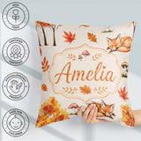 Custom Name Sleeping Fox Autumn Leaves Mushrooms Forest Seamless Square Filled Cushion Throw Pillow Sofa Bed Home Decor Zip Washable UK Made