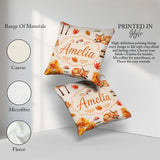 Custom Name Sleeping Fox Autumn Leaves Mushrooms Forest Seamless Square Filled Cushion Throw Pillow Sofa Bed Home Decor Zip Washable UK Made