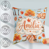 Custom Name Sleeping Fox Autumn Leaves Mushrooms Forest Seamless Square Filled Cushion Throw Pillow Sofa Bed Home Decor Zip Washable UK Made