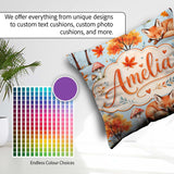 Custom Name Sleeping Fox Autumn Leaves Mushrooms Forest Seamless Square Filled Cushion Throw Pillow Sofa Bed Home Decor Zip Washable UK Made