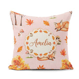Custom Name Sleeping Fox Autumn Leaves Mushrooms Forest Seamless Square Filled Cushion Throw Pillow Sofa Bed Home Decor Zip Washable UK Made
