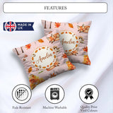 Custom Name Sleeping Fox Autumn Leaves Mushrooms Forest Seamless Square Filled Cushion Throw Pillow Sofa Bed Home Decor Zip Washable UK Made