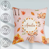 Custom Name Sleeping Fox Autumn Leaves Mushrooms Forest Seamless Square Filled Cushion Throw Pillow Sofa Bed Home Decor Zip Washable UK Made