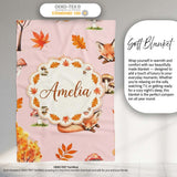 Sleeping Fox Autumn Leaves Mushrooms Forest Seamless Pattern Blush  Personalised Custom Name Super Soft Fleece Blanket Bed Sofa Throw