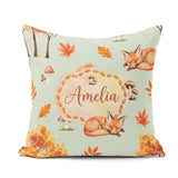 Custom Name Sleeping Fox Autumn Leaves Mushrooms Forest Seamless Square Filled Cushion Throw Pillow Sofa Bed Home Decor Zip Washable UK Made