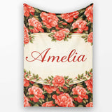 Soft Coral Peony Floral Seamless Pattern Stylish Everyday  Lovely  Personalised Custom Name Super Soft Fleece Blanket Bed Sofa Throw