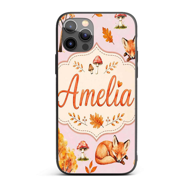 Sleeping Fox Autumn Leaves Decorative Design Custom Name Protective Phone Case Mobile Cover Durable Everyday Smartphone Shock Resistant