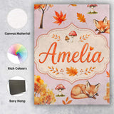 Personalised Name Sleeping Fox Autumn Custom Modern Room Accent Creative Decorator Style Canvas Wall Art Print Decor Picture Ready to Hang
