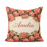 Custom Name Soft Coral Peony Floral Seamless Pattern Everyday Square Filled Cushion Throw Pillow Sofa Bed Home Decor Zip Washable UK Made