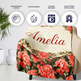 Soft Coral Peony Floral Seamless Pattern Stylish Everyday  Lovely  Personalised Custom Name Super Soft Fleece Blanket Bed Sofa Throw